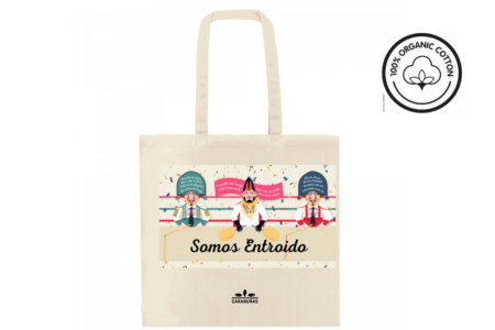 Bolsa de tela de algodón orgánico con ilustración sobre los trajes tradicionales del entroido de Galicia.Tienda Carabuñas.